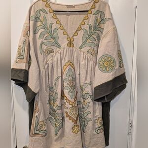 Sunday Up Boho Embroidered Mini Dress Medium Floral V Neck Flowy